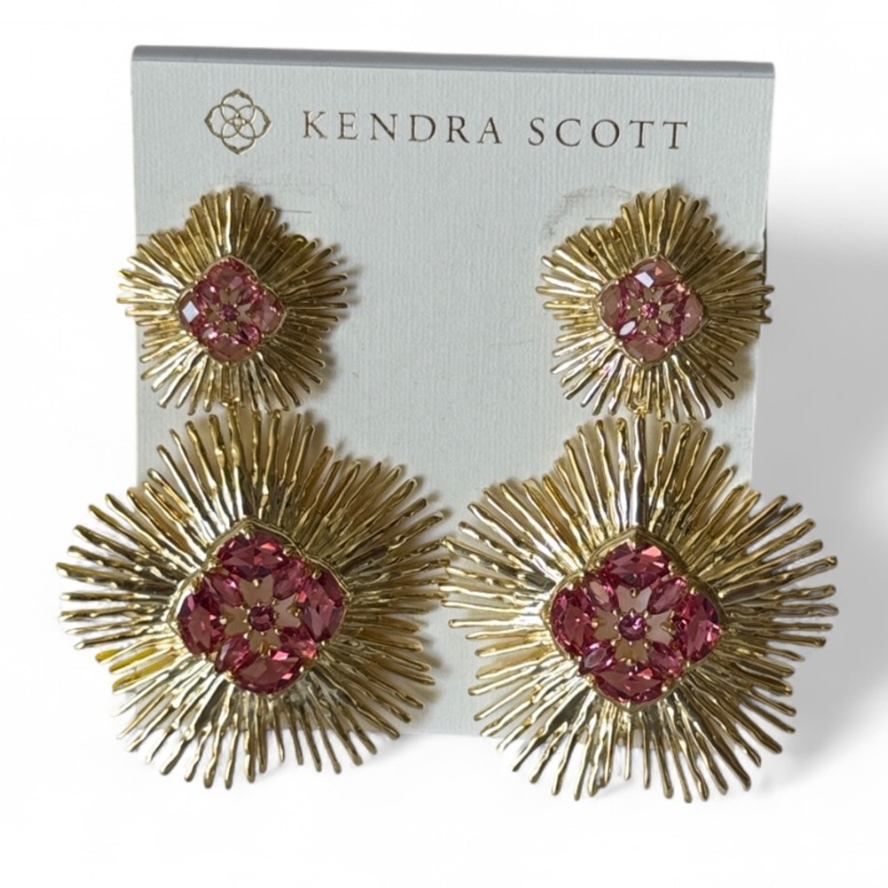 Kendra Scott Gold and Pink Floral Statement Earrings